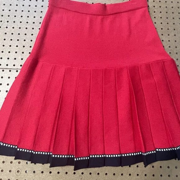 St John Marie Gray 2pc Blazer Skirt Set Womens Size 14 Red USA Buttons STUNNING - Picture 13 of 15